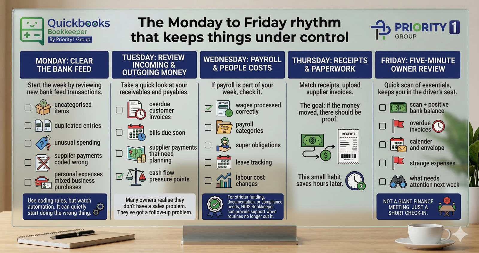 How QuickBooks Transforms Small Business Bookkeeping for the Better 2 The Monday to Friday rhythm that keeps things under control