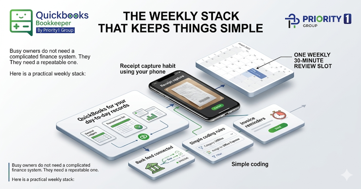 The Hidden Costs of DIY Bookkeeping and Why QuickBooks Saves You Money 2 The weekly stack that keeps things simple